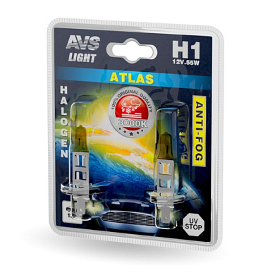 Галогенная лампа AVS /ATLAS ANTI-FOG/желтый H1.12V.55W.2шт.