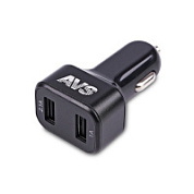 USB автомобильное зарядное устройство AVS 2 порта UC-523 (3А,черный) с вольтметром